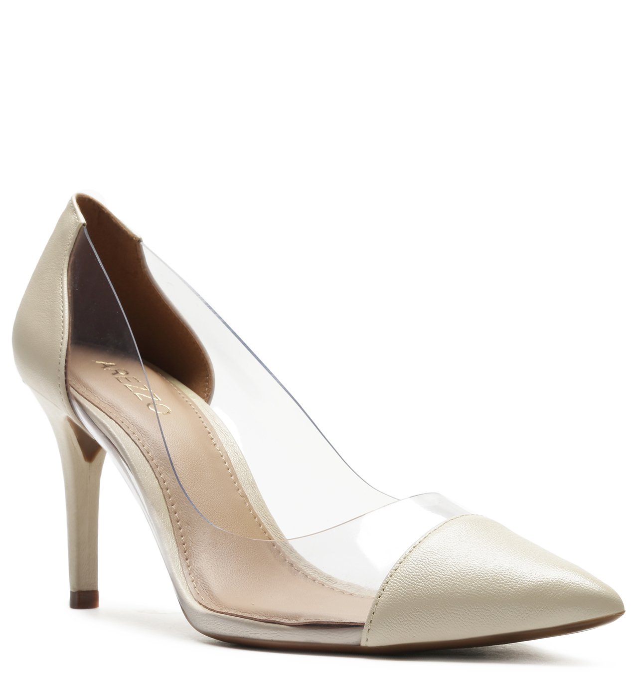 Scarpin Transparente Couro Salto Fino Branco