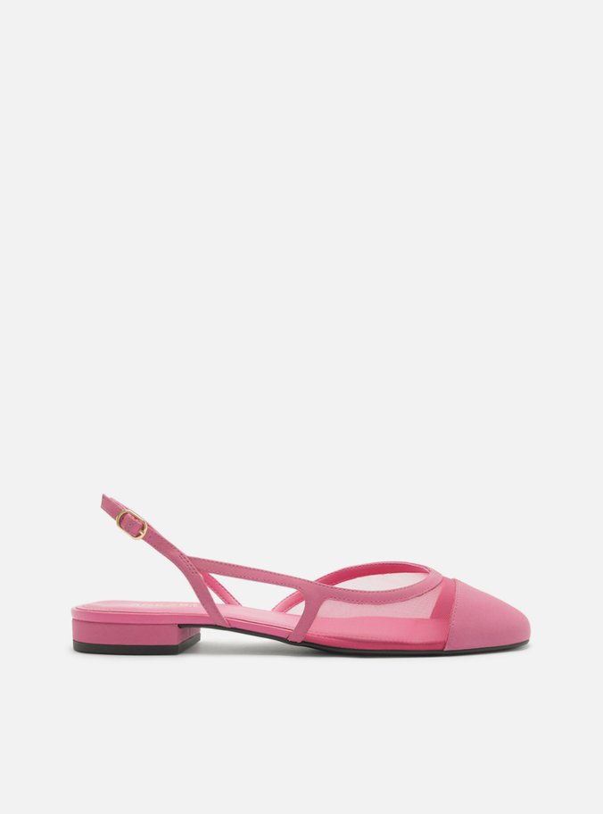 Sapatilha Rosa Tela Bico Redondo Fivela