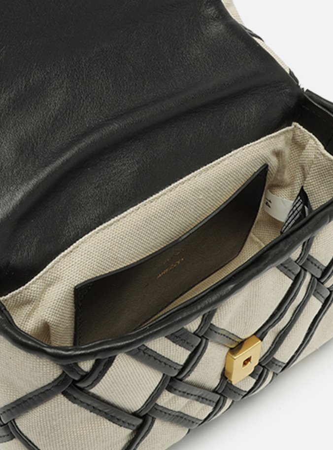 Bolsa Tiracolo Preta Couro Linho Pequena Tressê