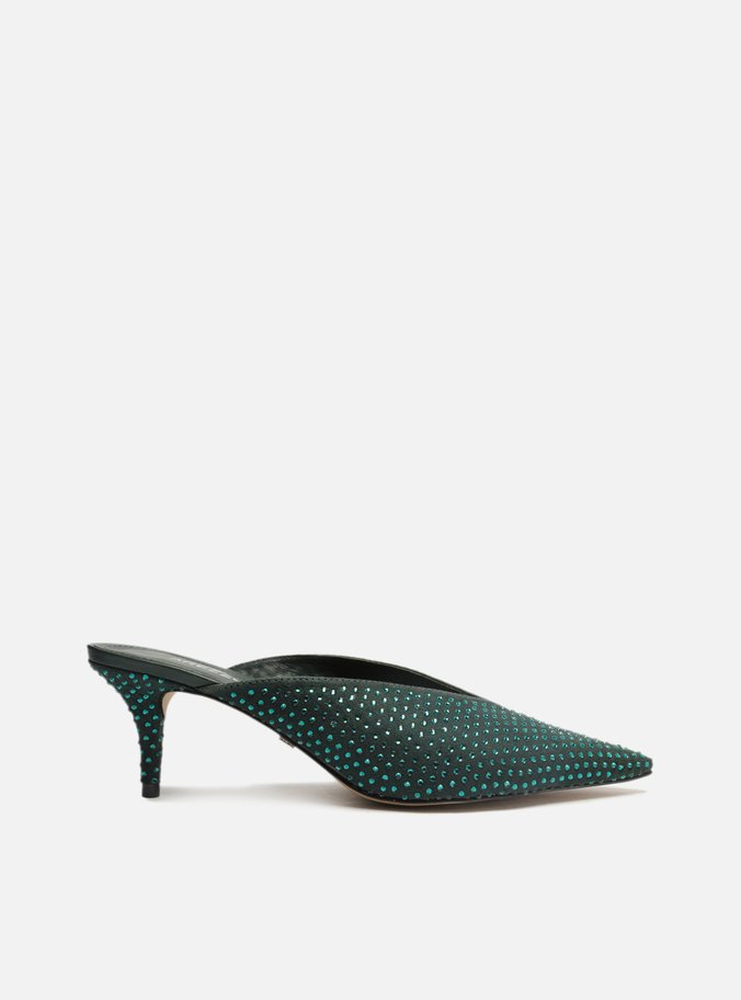 Mule Verde Camurça Salto Fino Strass