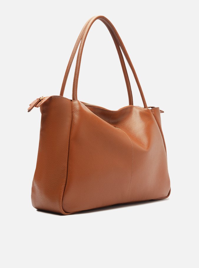 Bolsa Shopping Marrom Couro Grande Tag Metal