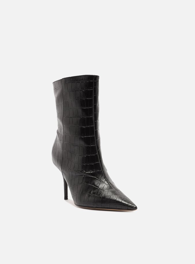 Bota Preta Croco Cano Médio Salto Fino