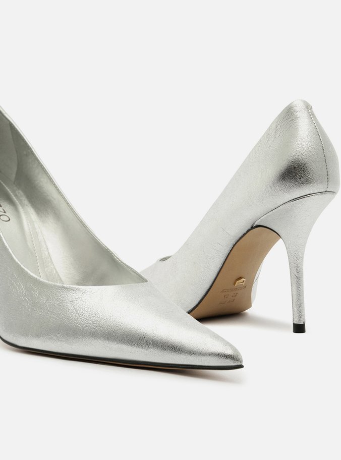Scarpin Prata Glitter Salto Alto Fino Clássico