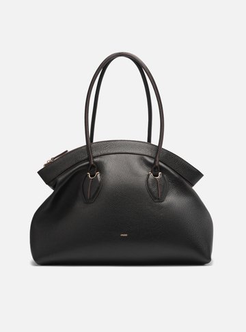 Bolsa Shopping Preta Couro Grande Moderna