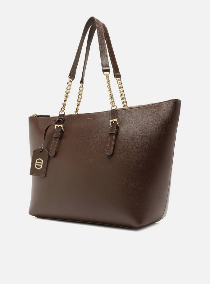 Bolsa Shopping Marrom Couro Grande Alça Corrente