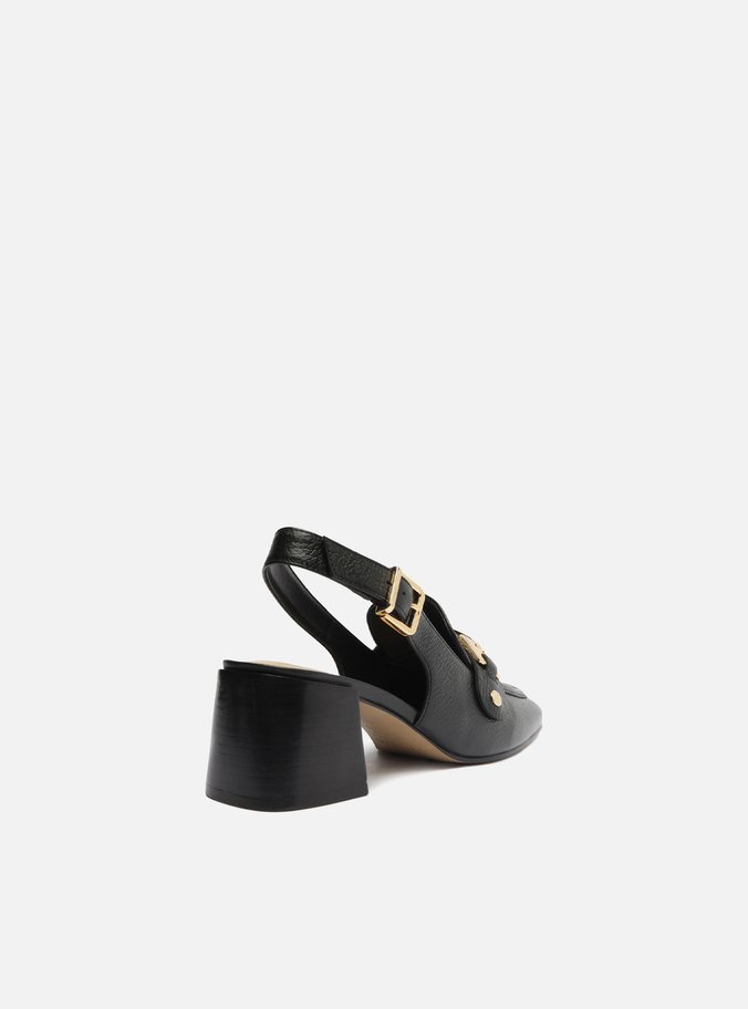Loafer Preto Couro Salto Bloco Bridão Switch com Troca de Bridão