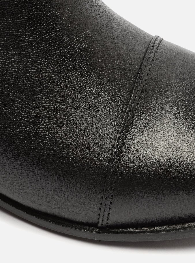 Bota Preta Couro Cano Curto Elástico Chelsea