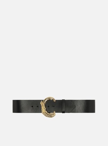 Cinto Preto Couro Largo Fivela Metal