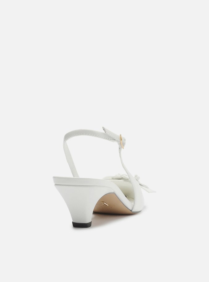 Scarpin Branco Bico Fino Slingback Flores
