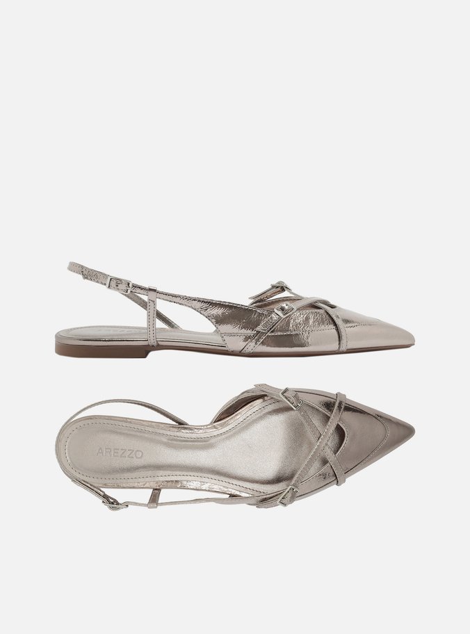 Sapatilha Prata Couro Slingback New Amélia