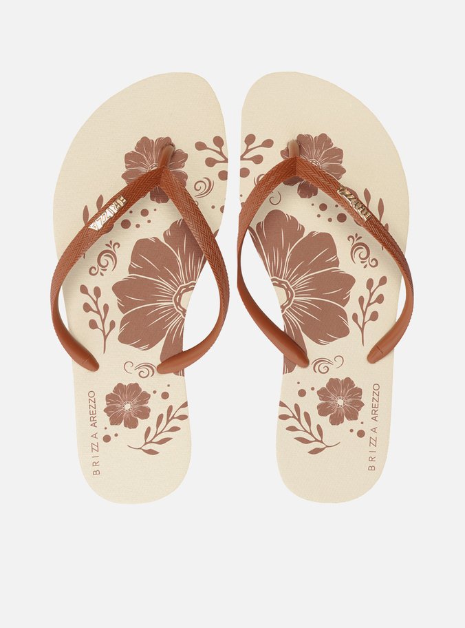Chinelo de Dedo Marrom Estampa Flores
