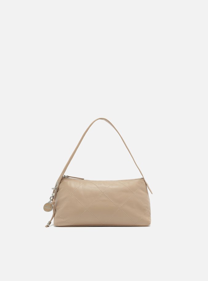 Tiracolo Bege Couro Matelassê Pequena Bag Charm
