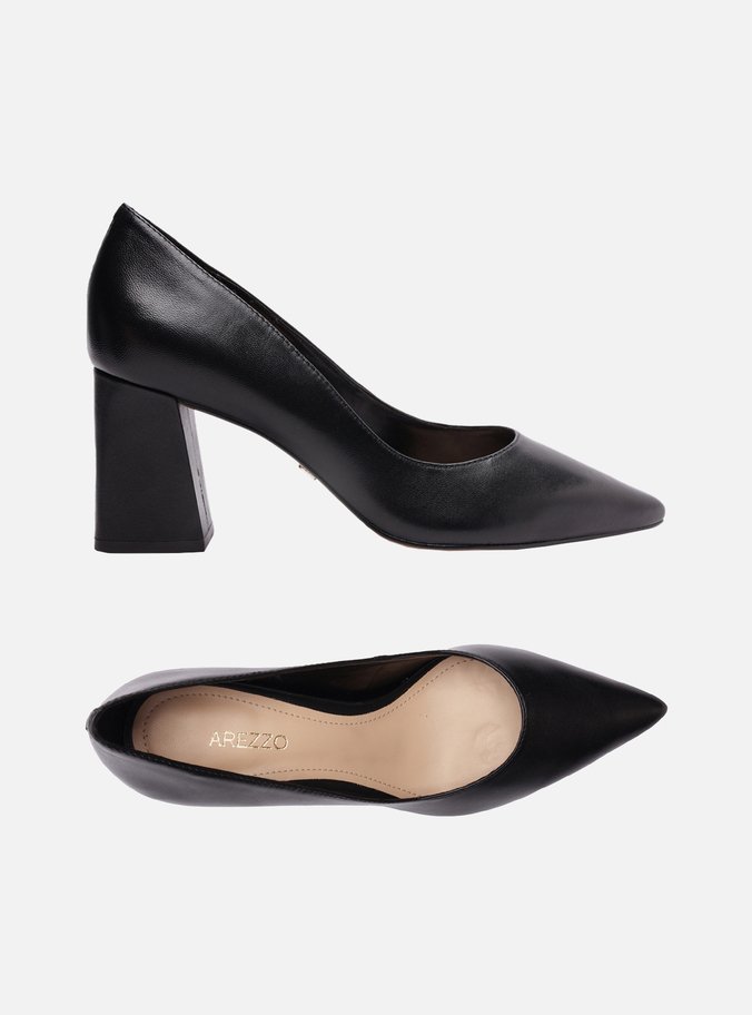 Scarpin Preto Couro Bico Fino Básico City