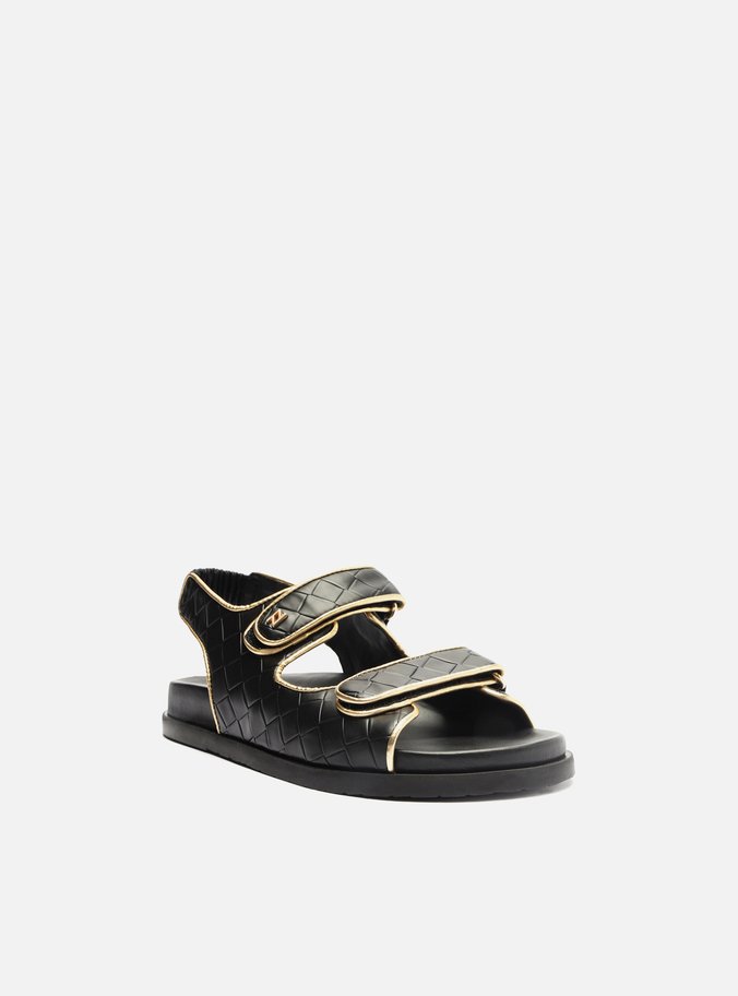 Sandália Papete Preta Tressê Velcro
