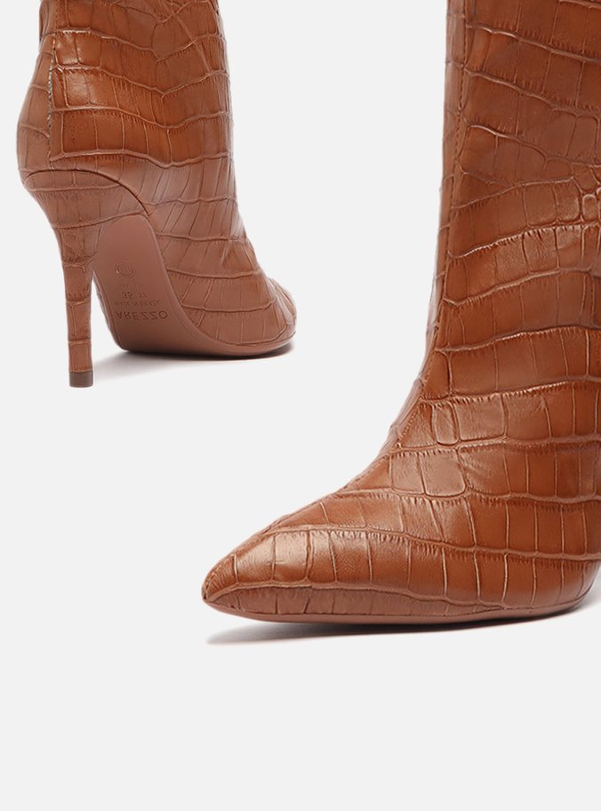 Bota Marrom Croco Cano Alto Miranda 