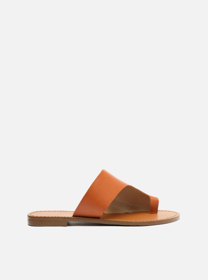 Rasteira Marrom Couro Flat Tira Diagonal