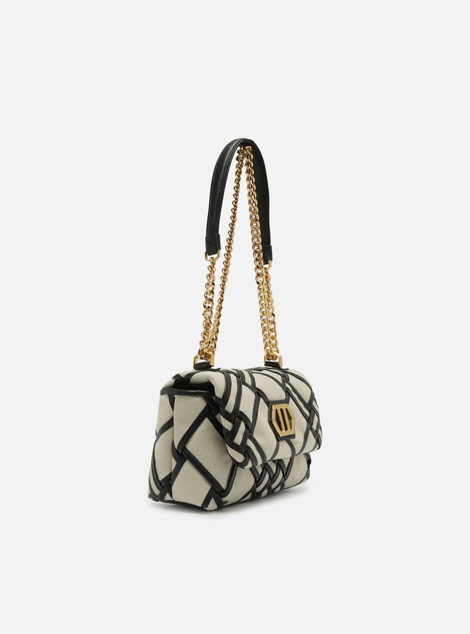 Bolsa Tiracolo Preta Couro Linho Pequena Tressê