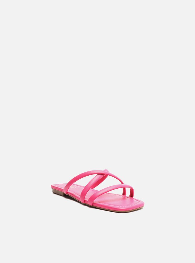 Rasteira Rosa Bico Quadrado Tiras Cruzadas