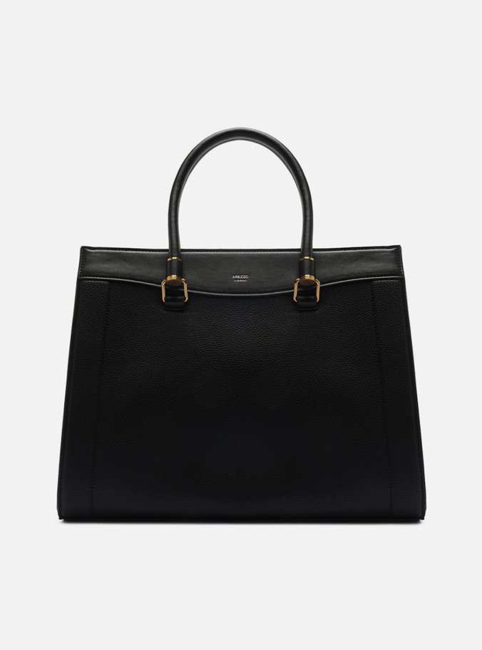 Bolsa Tote Preta Média Metais Dourados