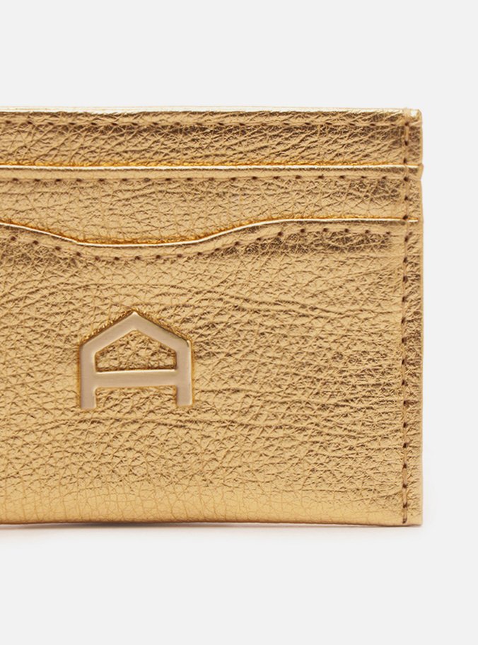 Porta-Cartões Dourado Couro Metal A