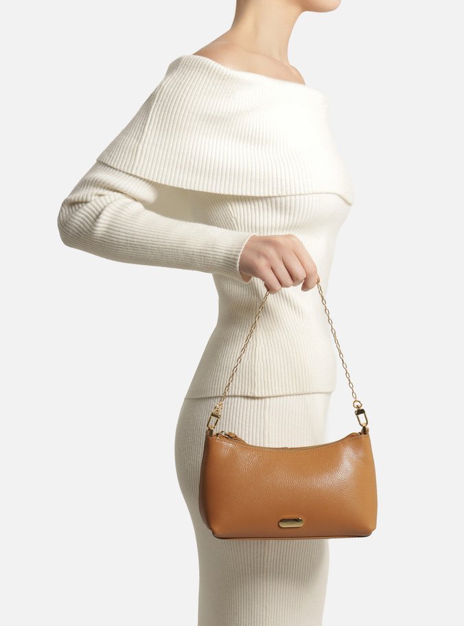 Bolsa Tiracolo Marrom Couro Pequena Corrente Tag