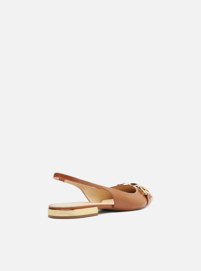Sapatilha Marrom Couro Bico Fino Slingback Bridão