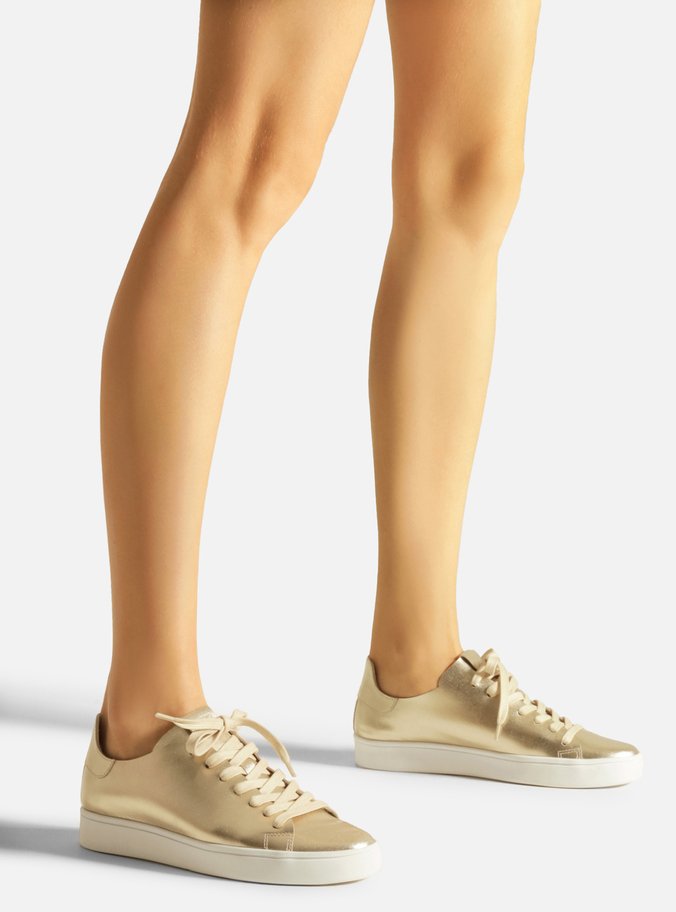 Tênis Dourado Couro Cadarço Casual