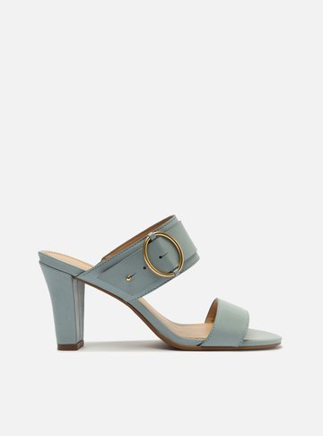Sandália Azul Couro Salto Médio Bloco