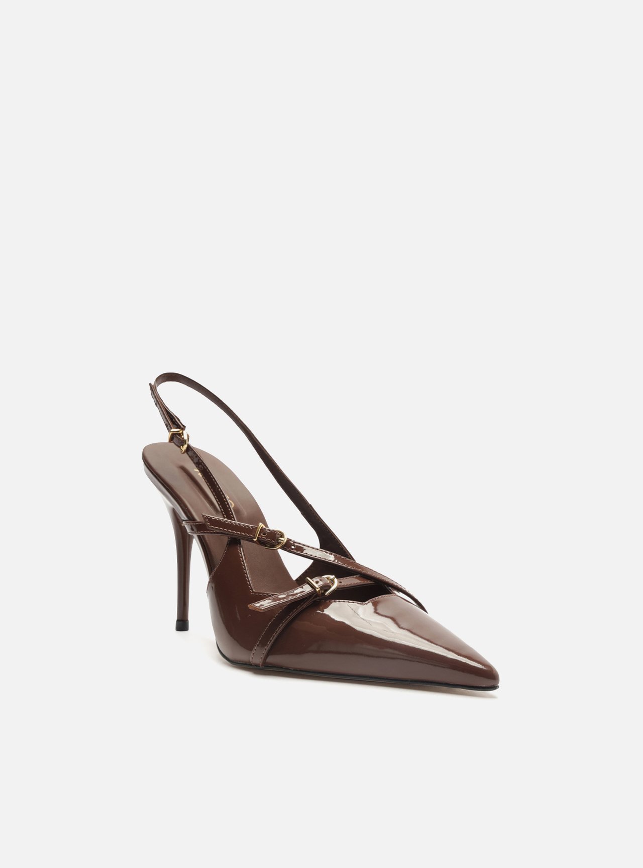 Scarpin Marrom Verniz Salto Fino Slingback Tiras — foto 2