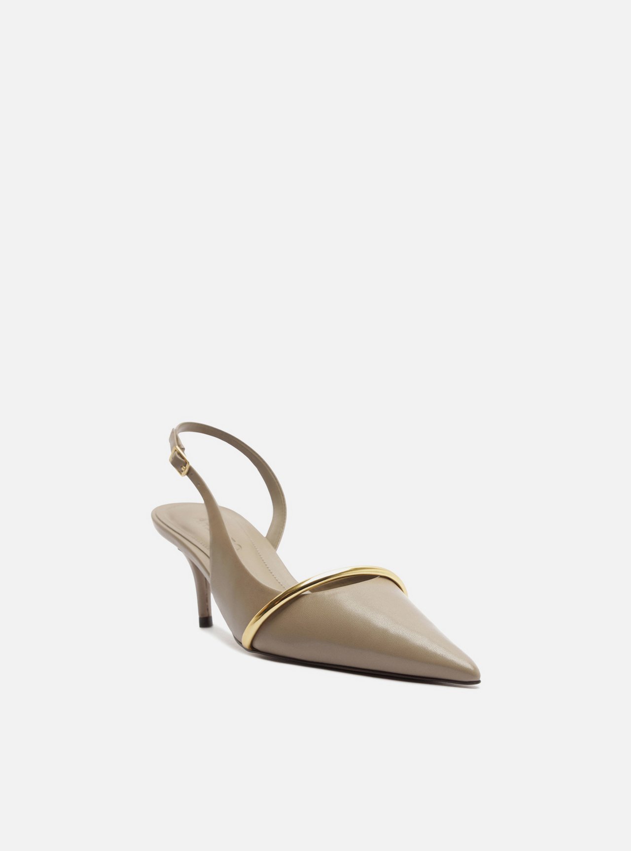 Scarpin Cinza Slingback Salto Fino Metal Dourado — foto 2