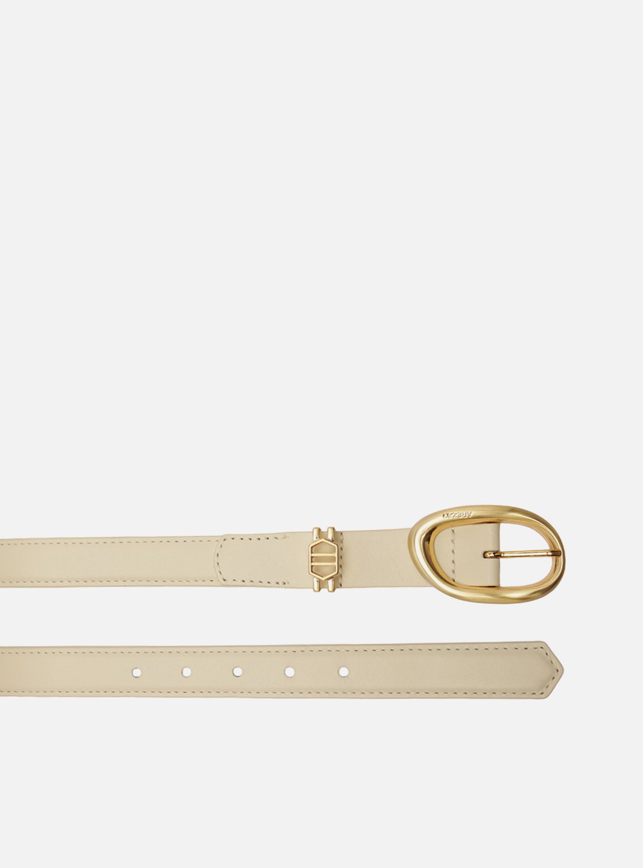 Cinto Off White Couro Médio Fivela Oval Dourada — foto 3