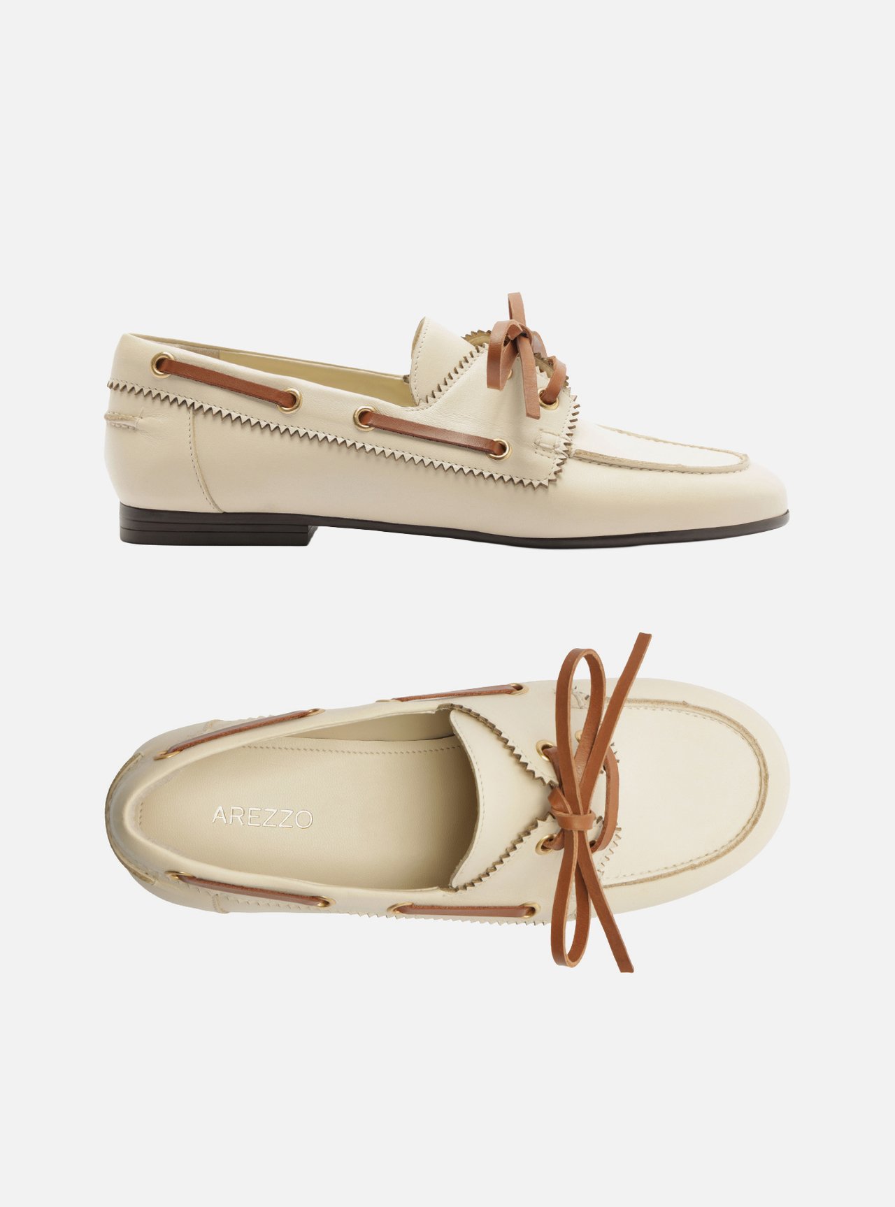 Mocassim Off White Couro Bico Redondo Laço — foto 5