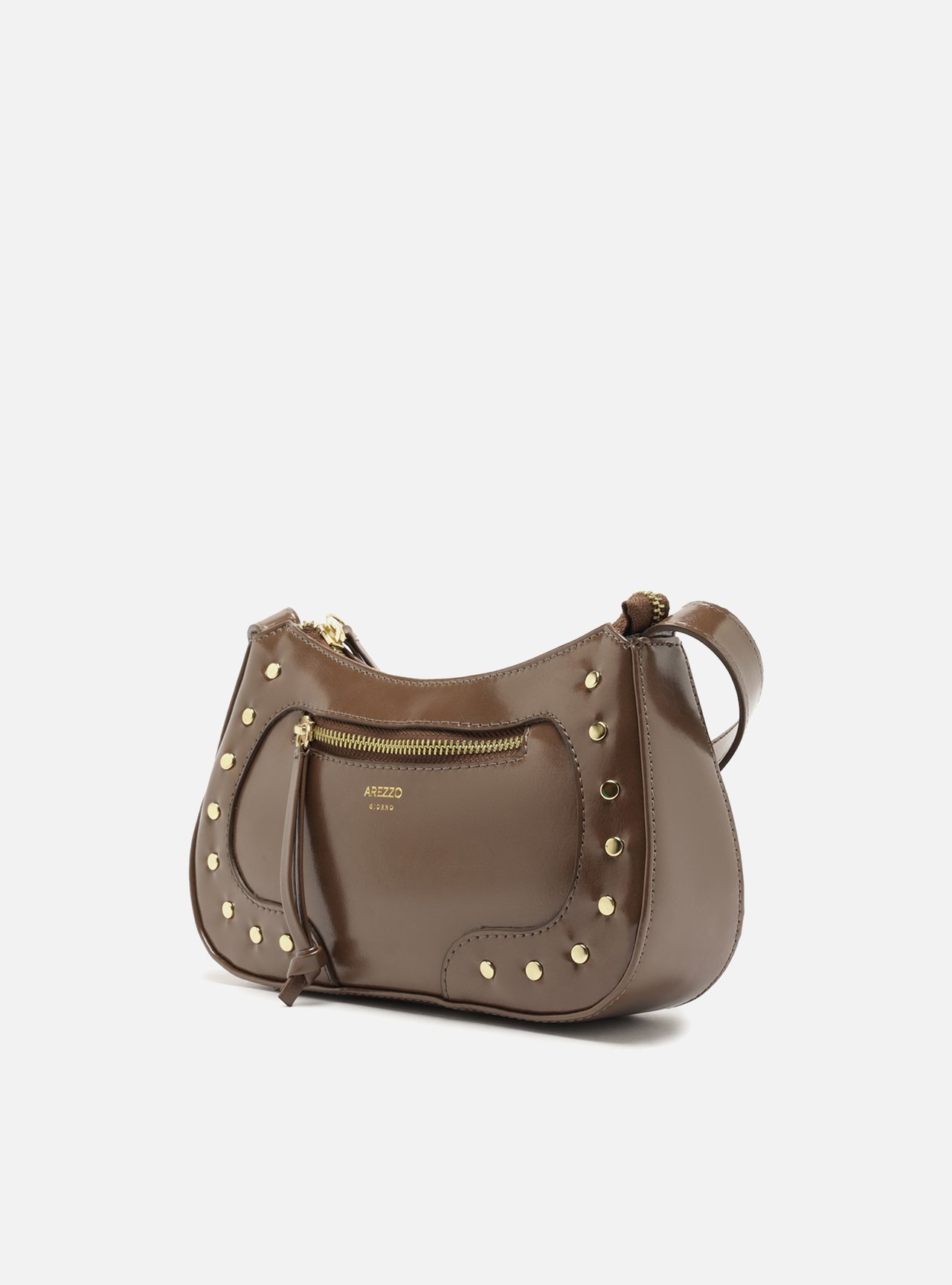 Bolsa Tiracolo Marrom Média Rebites — foto 2