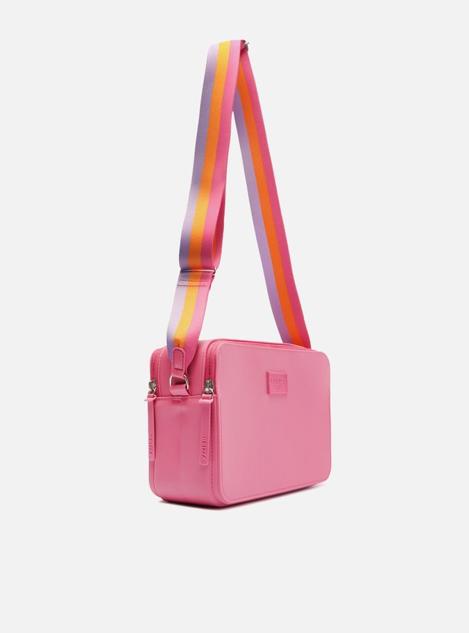 Bolsa Tiracolo Rosa Alça Colorida Brizza