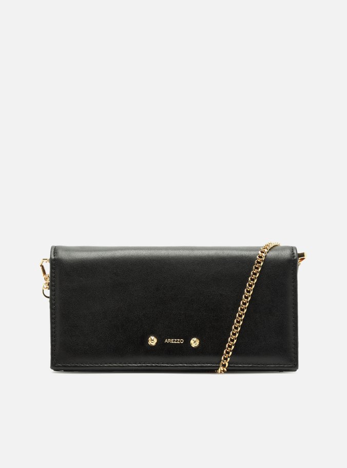 Clutch Preta Couro Pequena Rebites