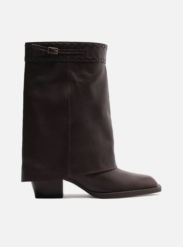 Bota Marrom Couro Cano Curto Polaina Folk