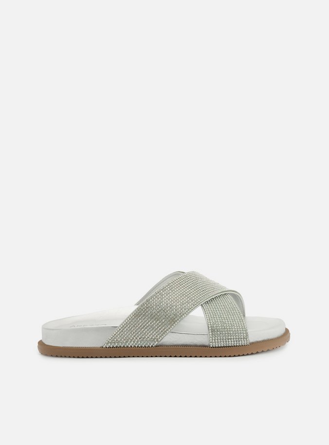 Slide Prata Tiras Largas Strass
