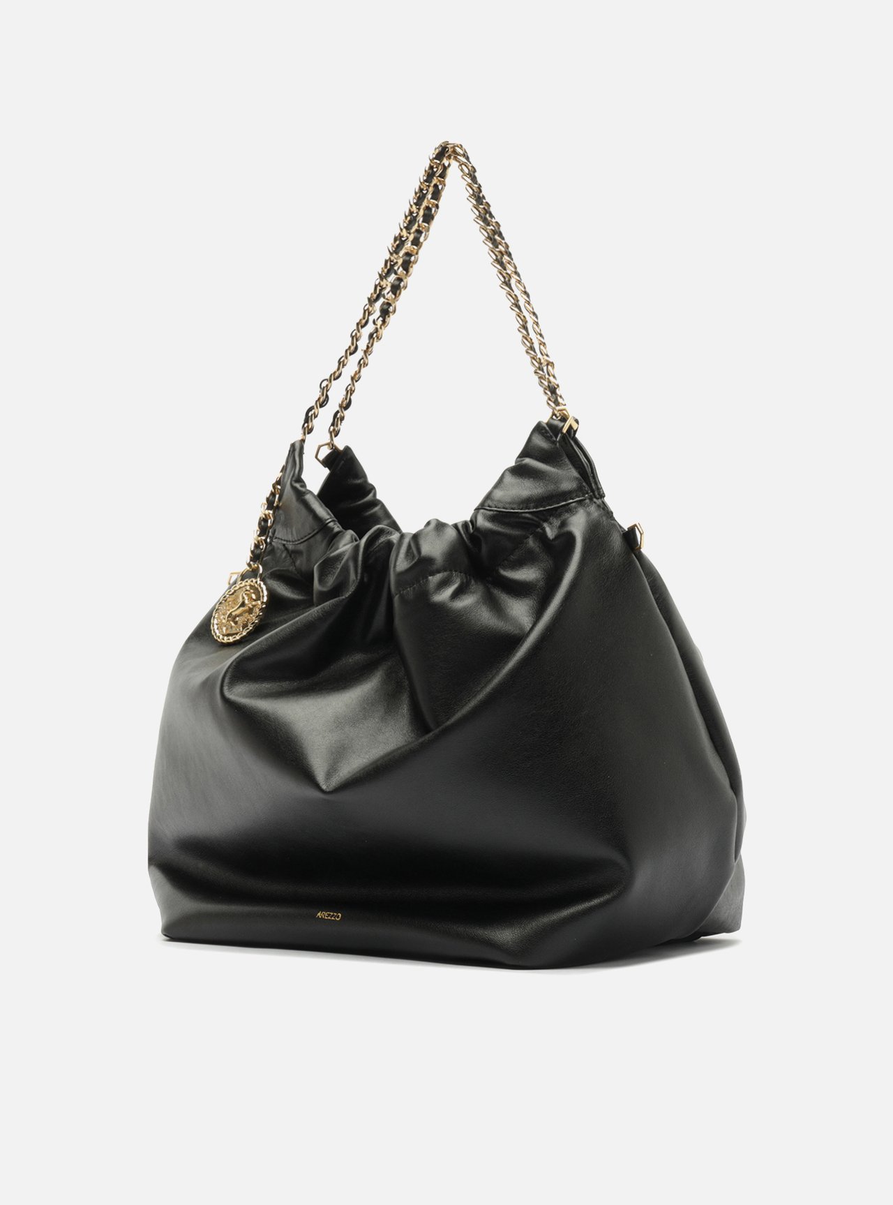 Bolsa Hobo Preta Couro Grande Amarração Corrente — foto 2