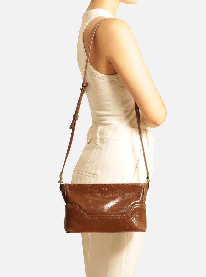 Bolsa Tiracolo Marrom Couro Natural Pequena Metais