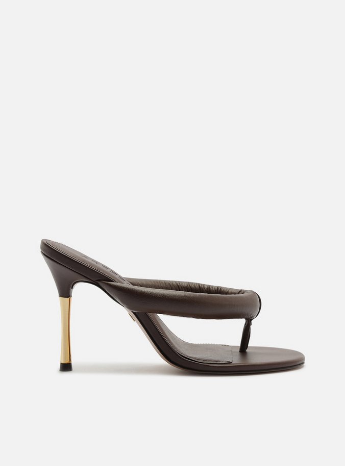 Tamanco Marrom Couro Salto Alto Fino