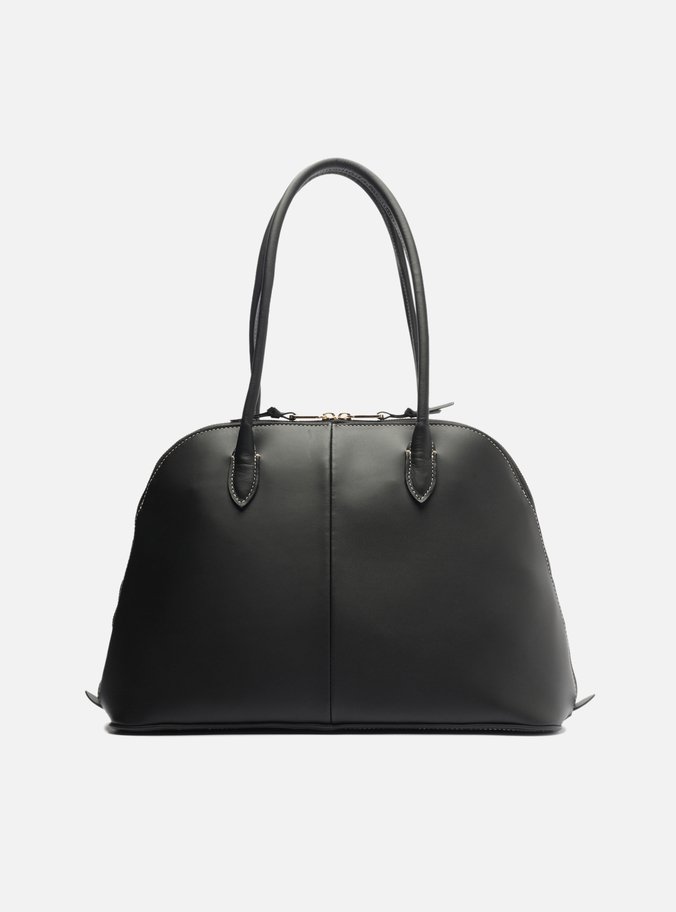 Bolsa Shopping Preta Couro Grande Assinatura