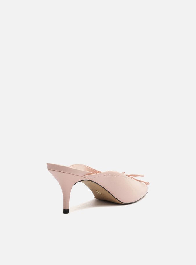 Mule Rosa Couro Salto Fino Bico Quadrado