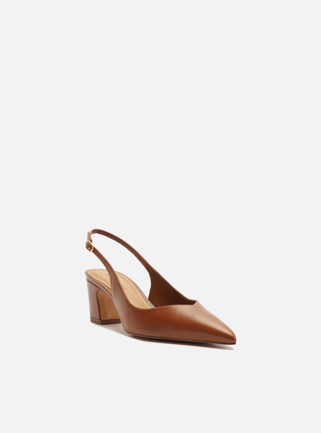 Scarpin Marrom Couro Salto Médio Bloco Slingback — foto 2
