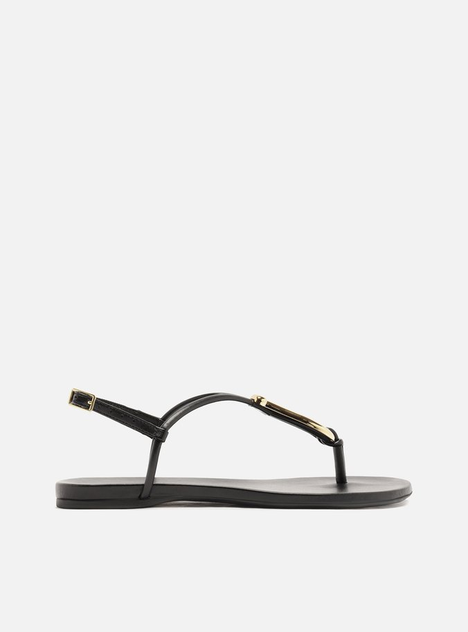 Sandália Rasteira Preta Slim Metal Dourado