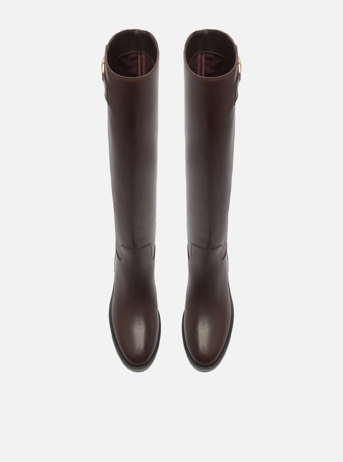 Bota Marrom Couro Cano Longo Montaria Metal
