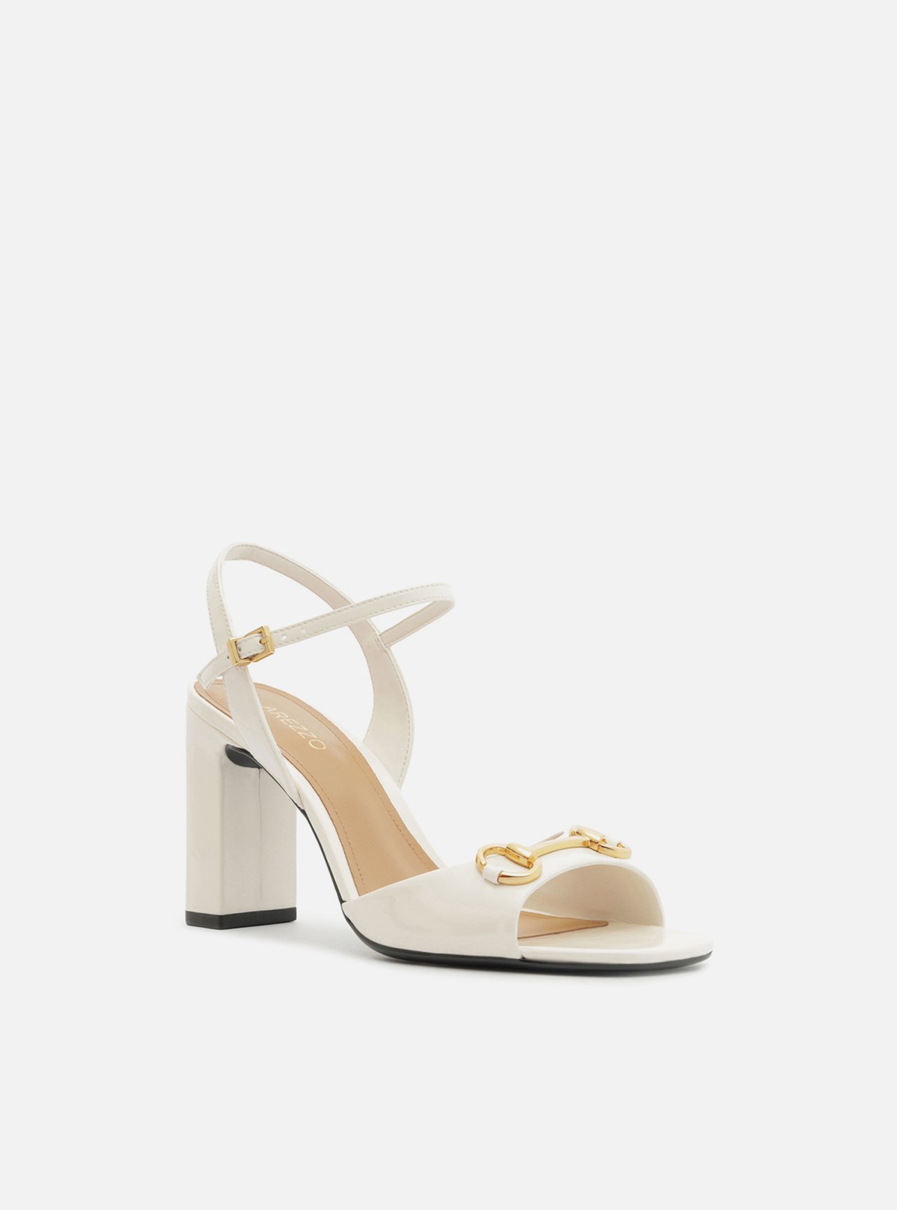 Sandália Branca Verniz Salto Bloco Slingback Bridão — foto 2
