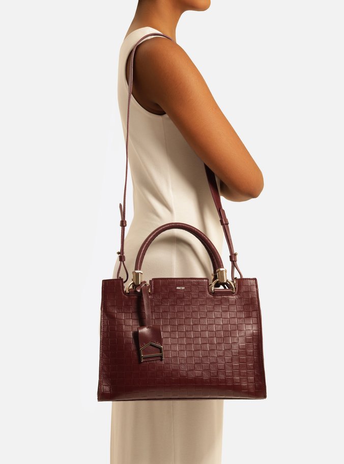 Bolsa Tote Vermelha Couro Abraccio Grande Tressê