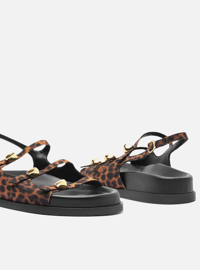 Sandália Papete Animal Print Tiras Metal Bold