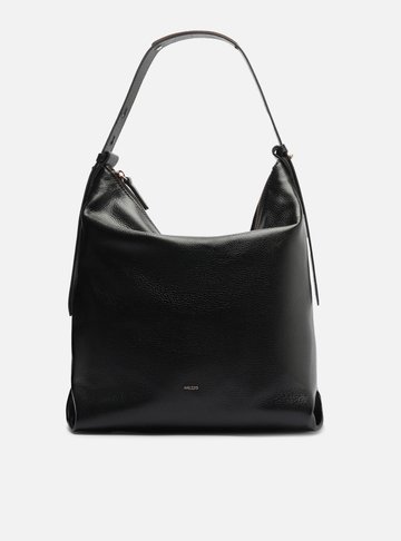 Bolsa Hobo Preta Couro Grande Detalhe Tiras