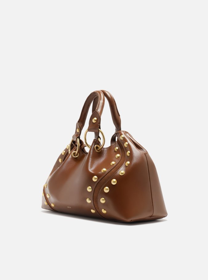 Bolsa Tote Marrom Couro Média Rebites